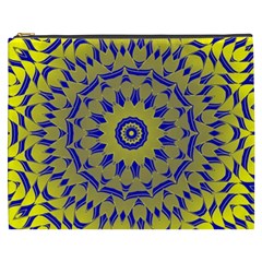 Yellow Blue Gold Mandala Cosmetic Bag (xxxl)  by designworld65