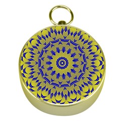 Yellow Blue Gold Mandala Gold Compasses by designworld65