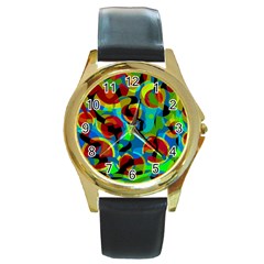 Colorful Smoothie  Round Gold Metal Watch by Valentinaart
