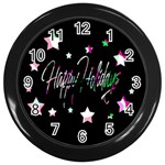 Happy Holidays 5 Wall Clocks (Black) Front