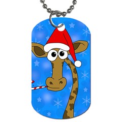 Xmas giraffe - blue Dog Tag (Two Sides)