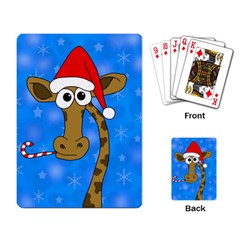 Xmas Giraffe - Blue Playing Card by Valentinaart