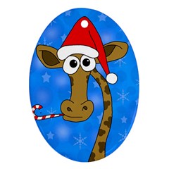 Xmas Giraffe - Blue Oval Ornament (two Sides) by Valentinaart