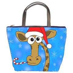 Xmas giraffe - blue Bucket Bags