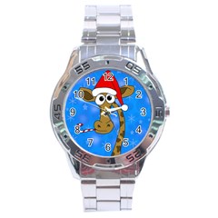 Xmas Giraffe - Blue Stainless Steel Analogue Watch by Valentinaart