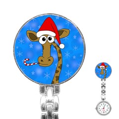 Xmas Giraffe - Blue Stainless Steel Nurses Watch