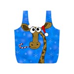 Xmas giraffe - blue Full Print Recycle Bags (S)  Front