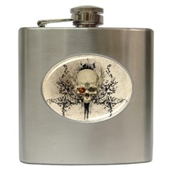 Awesome Skull With Flowers And Grunge Hip Flask (6 Oz) by FantasyWorld7