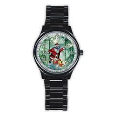 Funny Santa Claus In The Underwater World Stainless Steel Round Watch