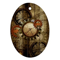 Wonderful Steampunk Design With Clocks And Gears Oval Ornament (two Sides) by FantasyWorld7