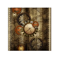 Wonderful Steampunk Design With Clocks And Gears Small Satin Scarf (square)  by FantasyWorld7