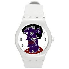 Man Portrait Caricature Round Plastic Sport Watch (m) by dflcprints