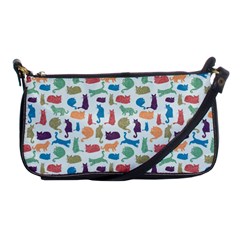 Blue Colorful Cats Silhouettes Pattern Shoulder Clutch Bags by Contest580383