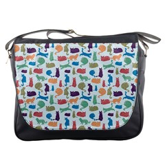 Blue Colorful Cats Silhouettes Pattern Messenger Bags by Contest580383