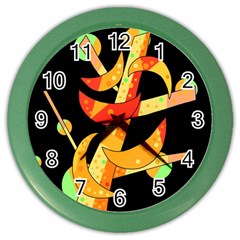 Orange Moon Tree Color Wall Clocks by Valentinaart