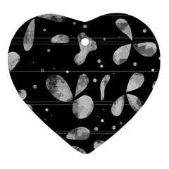 Black And White Floral Abstraction Heart Ornament (2 Sides) by Valentinaart