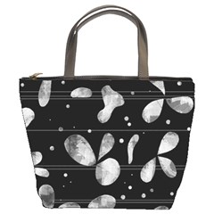 Black And White Floral Abstraction Bucket Bags by Valentinaart