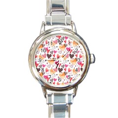 Colorful Cute Hearts Pattern Round Italian Charm Watch