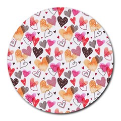 Colorful Cute Hearts Pattern Round Mousepads