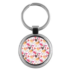 Colorful Cute Hearts Pattern Key Chains (Round) 