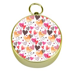 Colorful Cute Hearts Pattern Gold Compasses