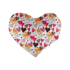 Colorful Cute Hearts Pattern Standard 16  Premium Flano Heart Shape Cushions