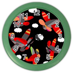 Playful airplanes  Color Wall Clocks