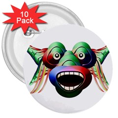 Futuristic Funny Monster Character Face 3  Buttons (10 Pack)  by dflcprints