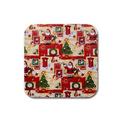 Santa Clause Mail Bird Snow Rubber Square Coaster (4 pack) 