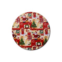 Santa Clause Mail Bird Snow Rubber Round Coaster (4 pack) 