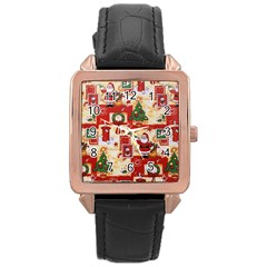 Santa Clause Mail Bird Snow Rose Gold Leather Watch 