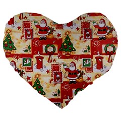 Santa Clause Mail Bird Snow Large 19  Premium Flano Heart Shape Cushions