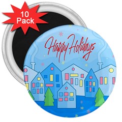 Xmas Landscape - Happy Holidays 3  Magnets (10 Pack)  by Valentinaart