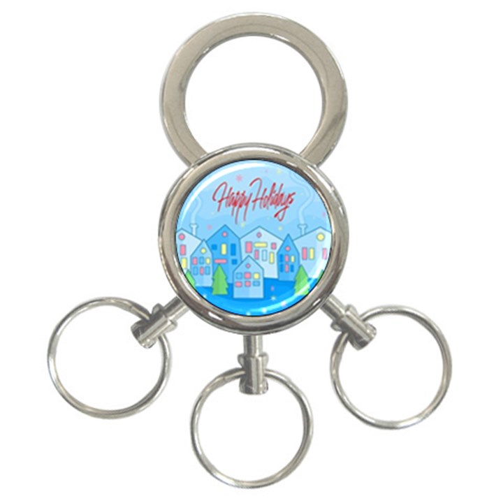 Xmas landscape - Happy Holidays 3-Ring Key Chains