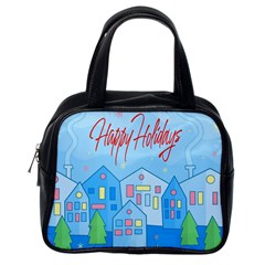 Xmas Landscape - Happy Holidays Classic Handbags (one Side) by Valentinaart