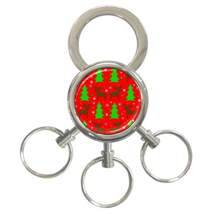 Reindeer and Xmas trees pattern 3-Ring Key Chains