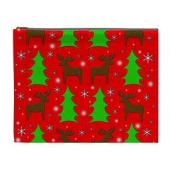 Reindeer And Xmas Trees Pattern Cosmetic Bag (xl) by Valentinaart
