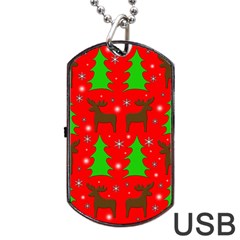 Reindeer And Xmas Trees Pattern Dog Tag Usb Flash (two Sides) 