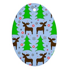 Reindeer And Xmas Trees  Oval Ornament (two Sides) by Valentinaart