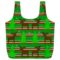 Christmas Trees And Reindeer Pattern Full Print Recycle Bags (l)  by Valentinaart