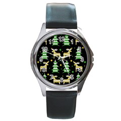 Decorative Xmas reindeer pattern Round Metal Watch