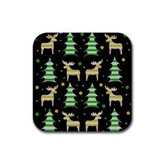 Decorative Xmas Reindeer Pattern Rubber Coaster (square)  by Valentinaart