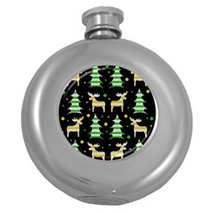 Decorative Xmas Reindeer Pattern Round Hip Flask (5 Oz) by Valentinaart