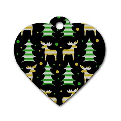 Decorative Xmas reindeer pattern Dog Tag Heart (Two Sides)