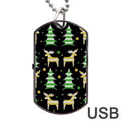 Decorative Xmas reindeer pattern Dog Tag USB Flash (One Side)