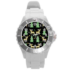 Decorative Xmas reindeer pattern Round Plastic Sport Watch (L)