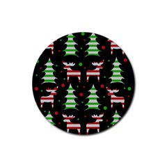 Reindeer Decorative Pattern Rubber Round Coaster (4 Pack)  by Valentinaart