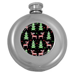 Reindeer Decorative Pattern Round Hip Flask (5 Oz) by Valentinaart