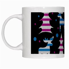 Blue And Pink Reindeer Pattern White Mugs by Valentinaart