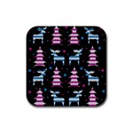 Blue and pink reindeer pattern Rubber Coaster (Square)  Front